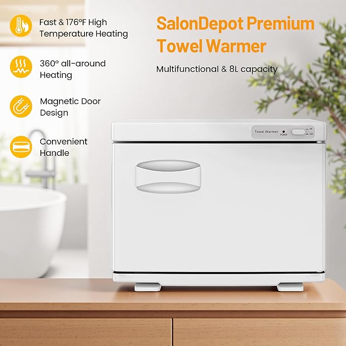 Hot Towel Warmer SalonDepot 8L Capacity Spa Towel Warmer with Compact Design for Salon, Barber Shop, Massage & Facial (White)