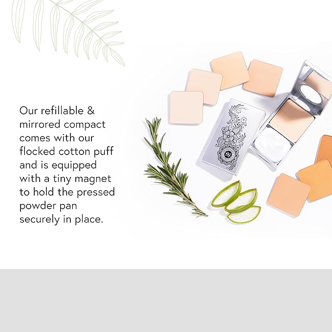 Honeybee Gardens Refillable Pressed Mineral Powder Foundation Compact with Puff & Mirror, Empty Customizable Makeup Kit, Travel-Friendly Luxury