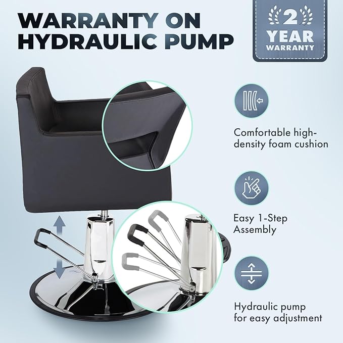 Buy-Rite Rosa Styling Chair for Professional Salons & Barbers - Black Crocodile Vinyl, 23" Chrome Base, Hydraulic Pump, Seamless Design, T-Bar Footrest, Wide Seat with Low-Cut Back, YLG-ROSASTYL-BLK