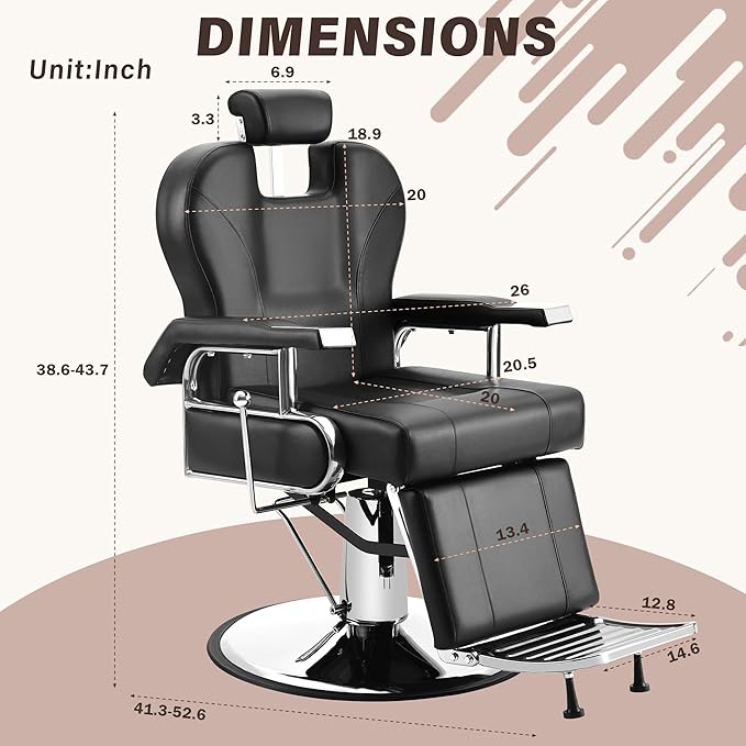 Barber Chairs for Barbershop Salon Chair Professional Heavy Duty Hydraulic Reclining for Salon Barbershop Hair Stylist Hair Armchair for Hair Stylist Black