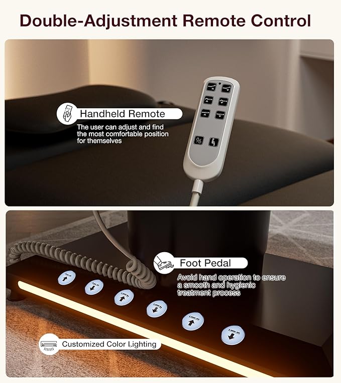 VARONXE Fully Electric Massage Table w/3 Motors, Professional Angle and Height Adjustable Spa Bed Facial Chair, Motorized Esthetician Bed Treatment Table for Beauty Salon, Black