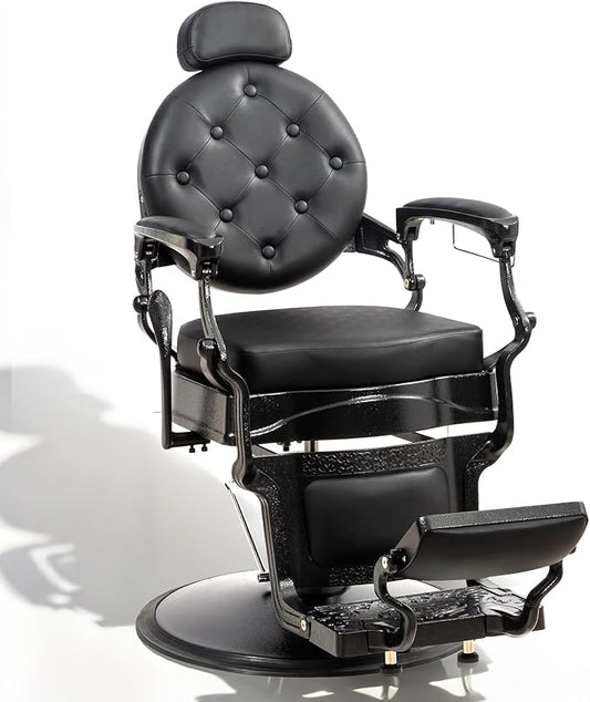 OmySalon Retro Barber Chair Heavy Duty, Aluminum Alloy Frame, Adjustable Headrest, Extra Wide Footrest, Hydraulic Salon Chair for Hair Stylist Reclining All Purpose for Beauty Spa Shampoo Styling