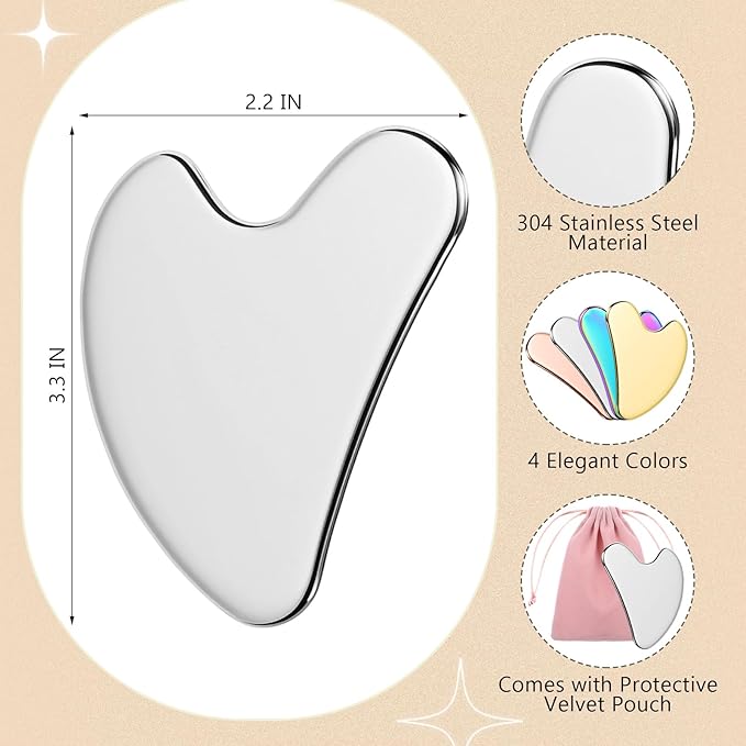 Demissle 4 Pcs 304 Stainless Steel Gua Sha Facial Tools Metal Guasha Tool for Face Tighten Skin Massage Beauty Tool for Women Body Eyes Neck Leg Arm