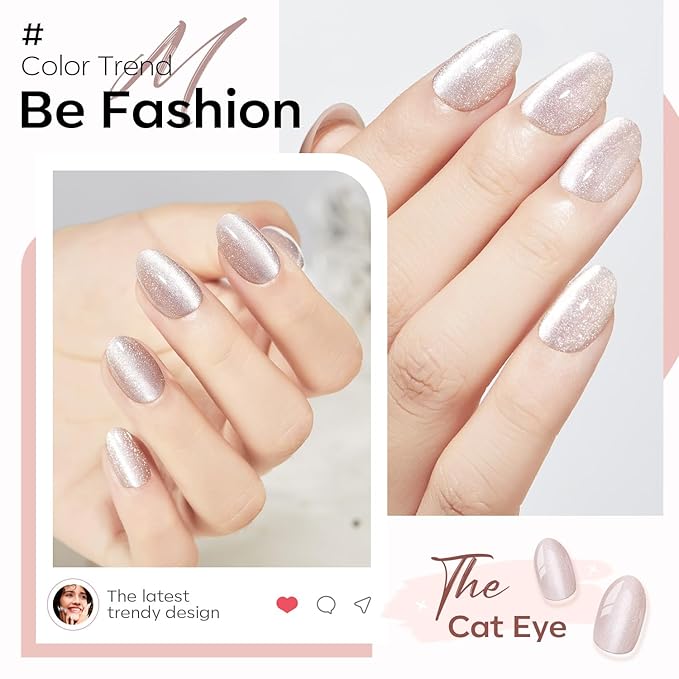 modelones Cat Eye Press on Nails, Short Oval Fake Nails Kit Press Ons with Nail Glue, Adhesive Tabs, Nail File, Prep Pad, Manicure Stick, 32Pcs 16Sizes, Christmas