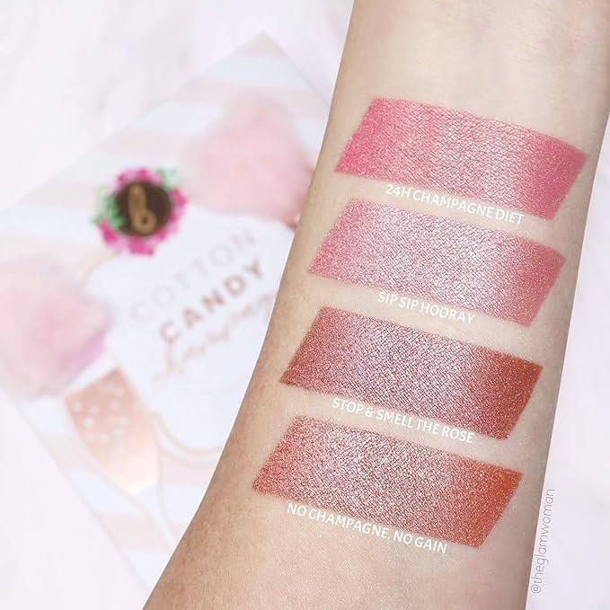 Beauty Bakerie Powder Blush Makeup Palette for Face & Cheeks, Matte and Metallic Highlighter Make up Set, 4 Highlight Shades, Cotton Candy Champagne