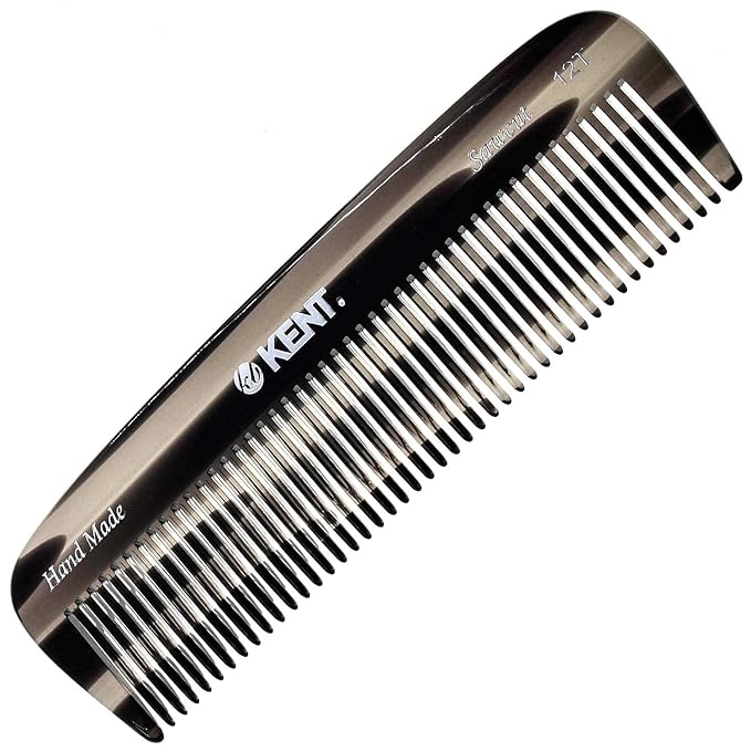 Kent 12T G Wide Tooth Detangling and Grooming Comb - Handmade Pocket Comb for Thick, Curly, Wavy Hair - Large Tooth Hair Detangler for Beard and Mustache - Saw-Cut and Hand Polished