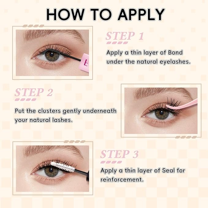 FADLASH Lash Bond and Seal Eyelash Glue DIY 2 in 1 Lash Clusters Glue with Mascara Wand for Strong Hold 72 Hours Long Lasting 10ml