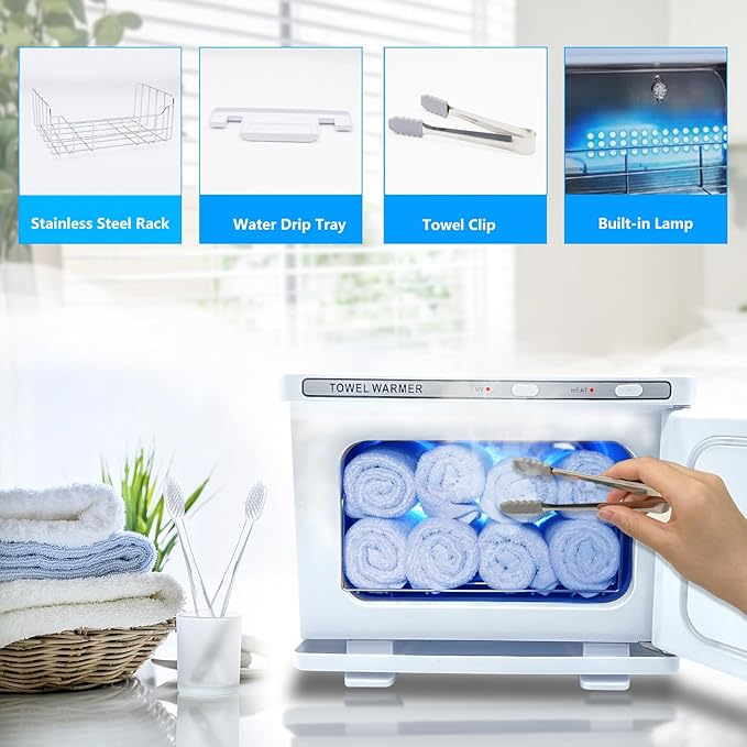 Hot Towel Warmer for Salon Beauty Bathroom Hot Towel Cabinet 2-in-1 Personal 8L Small Capacity owel Warmers Spa, Upgrade Fast Heating Towel Heater Towel Steamer (8L, White)…