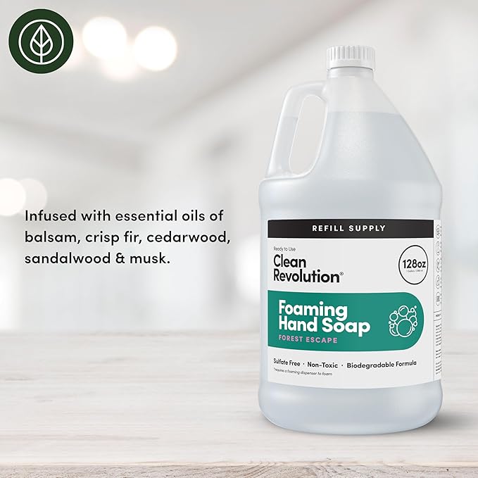 Clean Revolution Foaming Hand Soap Refill Supply Container, Ready to Use Formula, Gluten Free,Forest Escape Fragrance, 128 Fl. Oz, 4 Pack