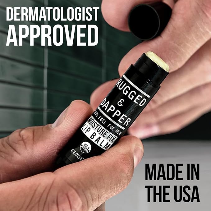RUGGED & DAPPER Lip Balm for Men - Certified Organic + Natural Ingredients - 4 Pack - Hydrating Mens Chapstick - USA Made