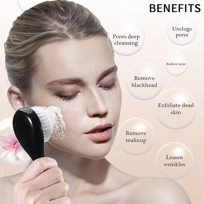 Facial Cleansing Brush 4 PCS, Face Exfoliating Scrubber Brush Soft Face Wash Scrub Exfoliator for Makeup Skincare Removal (Black)