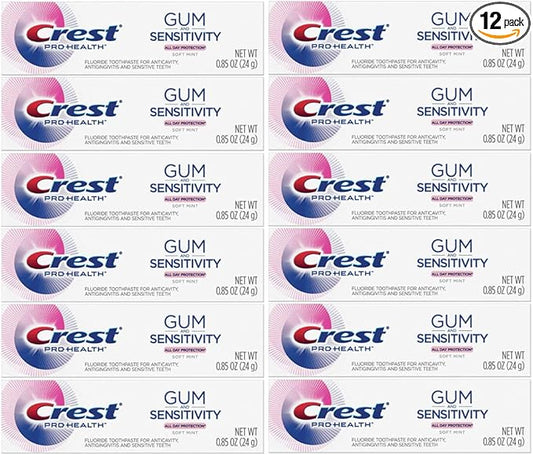 Crest Pro Health Gum and Sensitivity Toothpaste for Sensitive Teeth, Soft Mint, Travel Size 0.85 oz (24g) - Pack of 12