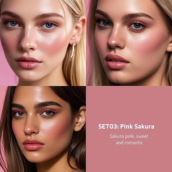 bayfree Multi Cream Blush & Blush Brush Set, Korean Makeup Blush for Cheeks, Multi-Use Face Balm, Lightweight & Hydrating, Blendable Color, Non-Greasy, Soft Bristles for Radiant Finish (Pink Sakura)