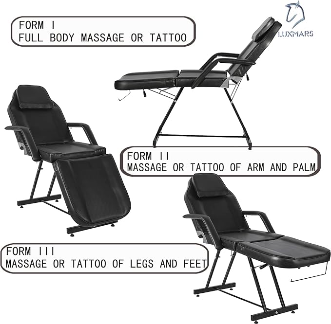 Tattoo Chair, Multipurpose Facial Chair 73 Inch Spa Salon Facial Bed with Massage Equipment Spa Stool for Beauty Spa Tattoo, Black