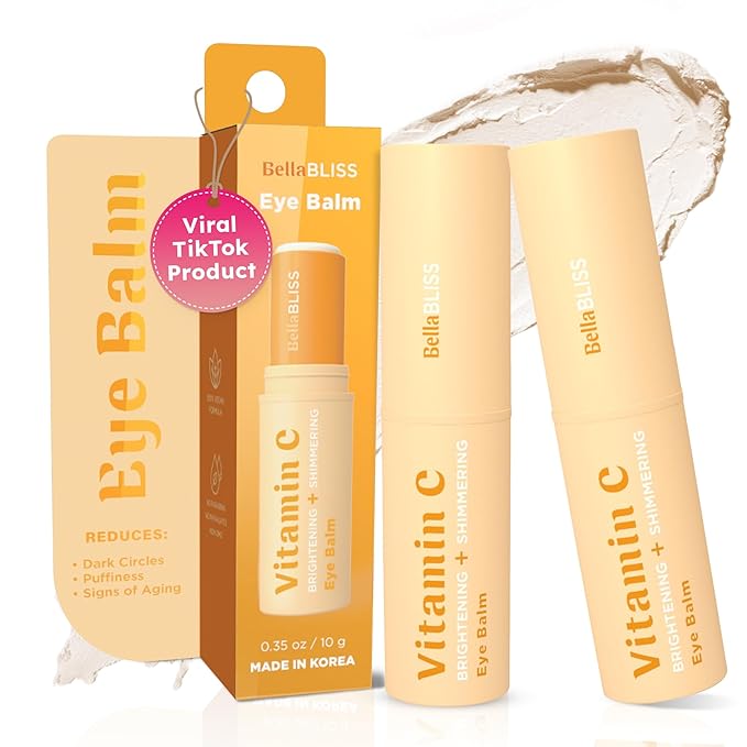 BellaBLISS Vitamin C Eye Balm Stick – Lightweight Under Eye Cream for Puffiness, Dark Circles & Wrinkles – Made in Korea – 0.35 oz / 10 g – Pack of 2