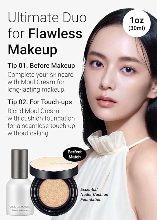 JUNG SAEM MOOL Essential Mool Cream 1 Fl Oz, Lightweight Watery Face Cream with Ceramide and Panthenol for Deep Hydration and Radiant Skin, Skin Barrier Support, Korean Foundation Makeup Prep