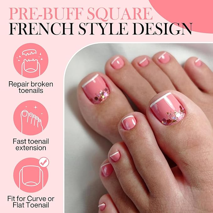 Square Gel Toe Nail Tips: 360Pcs 15 Sizes Full Cover Press On Toenails Long Wider Fake Toe Nails Soft Gel Pre-etched Double Matte For Nail Extensions Home DIY Nail Salon