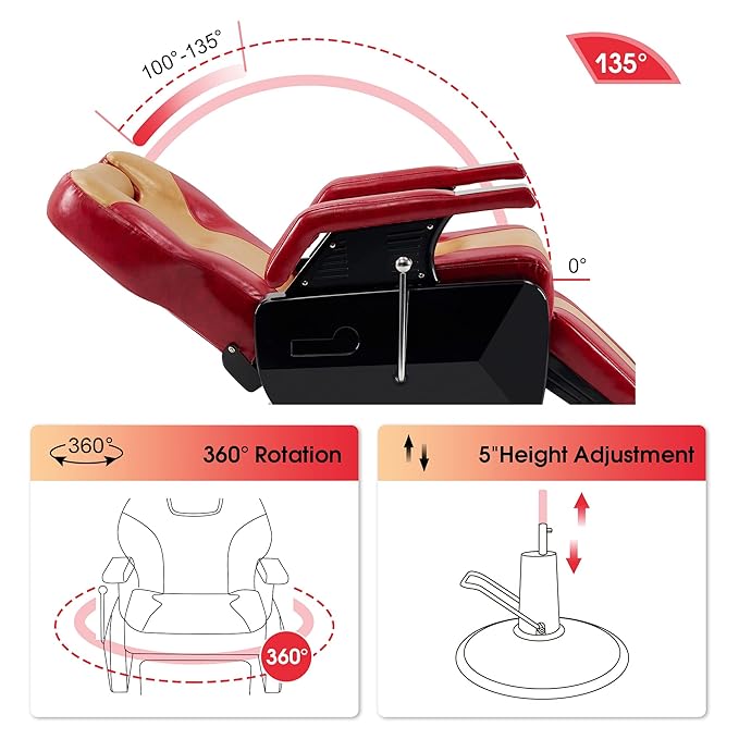 BarberPub Heavy Duty Reclining Barber Chair, All Purpose Hydraulic Salon Chairs for Hair Stylist, Barbershop Salon Tattoo 2688(Yellow&Red)