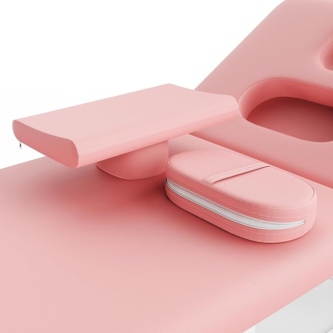 pouseayar Metal Frame Wide Stationary Massage Table for Treatment Table Physical Therapy Table Spa Facial Bed, PU Leather 31.5'' Wide 75'' Long (Pink, Segmented Structure)