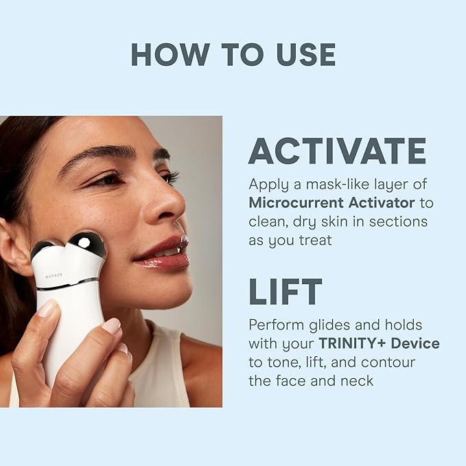 NuFACE TRINITY+ Microcurrent Facial Device, Wrinkle Reducer + Effective Lip & Eye Attachment - FDA Cleared Face Toning Device for Targeted Treatment + Microcurrent Gel Activator & Silk Creme