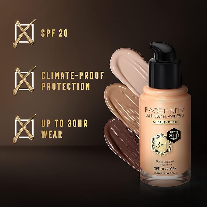 Max Factor Facefinity All Day Flawless 3 In 1 Foundation SPF 20, No. 33 Crystal Beige