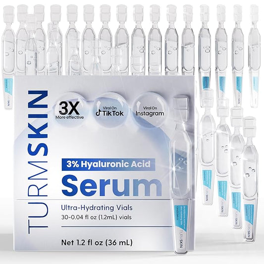 TURMSKIN® Hyaluronic Acid Serum Ampoules [ULTRA HYDRATING VIALS] - 3% Hyaluron Booster for Glass Skin & Anti Aging - 24 Hours Hydration - Soft PE Triple Hyaluronic Complex for Faceskin Repair & Renew