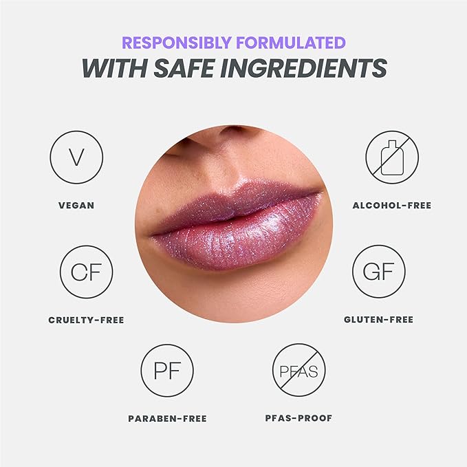 Wonderskin Lip Gloss Blading Top Gloss, Hydrating and High Shine Finish Lip Makeup (Blue Glitter)