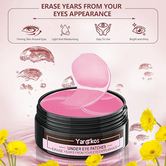 2 Packs 60 Pcs Under Eye Patches, 24K Gold+Pink, 30 Pairs Women Undereye Mask for Puffy Eyes Dark Circles Treatment, Men Collagen Gel Pads Hydrating for Eye Bags Puffiness Wrinkle, Beauty Skin Care