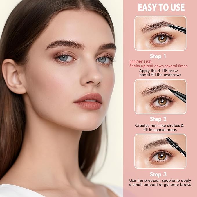 Eyebrow Pencil Kit, with Microblading Eyebrow Pen, Eyebrow Gel, Eyeliner, Eyebrow Brush, Eyebrow Pencils for Women, Waterproof, Smudge Proof, Long Lasting Makeup Formula - Brunette