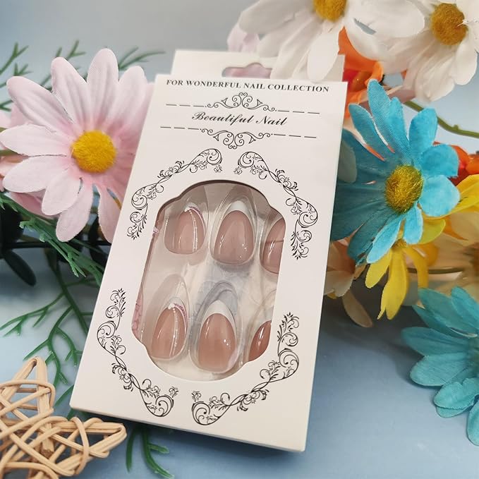 Tortoise Pattern Press on Nails 3D Heart Gel Glue on Fingernails 24Pcs French Acrylic Full Cover Fake Nails Glossy Pink Glitter Medium Almond False Nail Curve Stick on Nail for Holiday Manicure Art