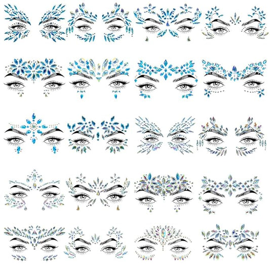 20 Sets Face Jewels Face Gems Mermaid Glitter Rhinestone Crystal Sticker Waterproof Eyes Face Temporary Tattoos for Party,Rave Festival,Carnival,Holiday Costumes,Rave Accessories,Makeup