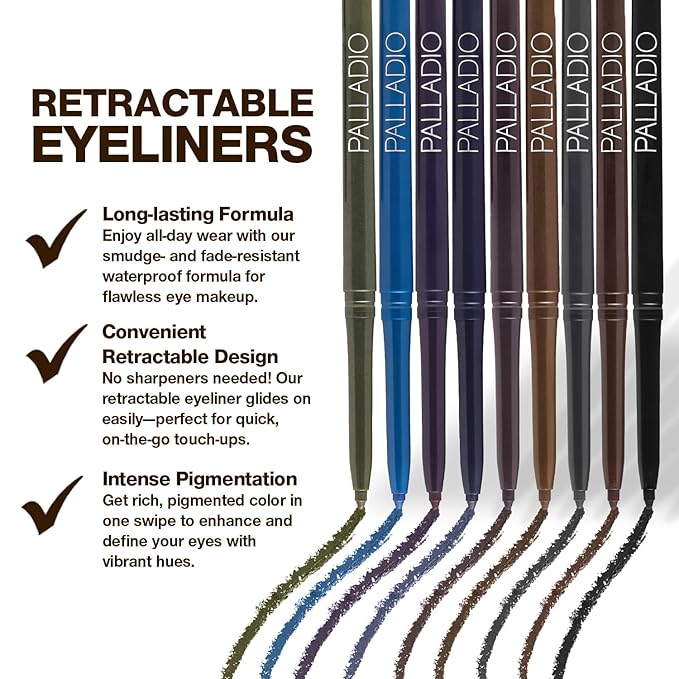 Palladio Retractable Waterproof Eyeliner, Richly Pigmented Color and Creamy, Slip Twist Up Pencil Eye Liner, Smudge Proof Long Lasting Application, All Day Wear, No Sharpener Required, Ocean Blue