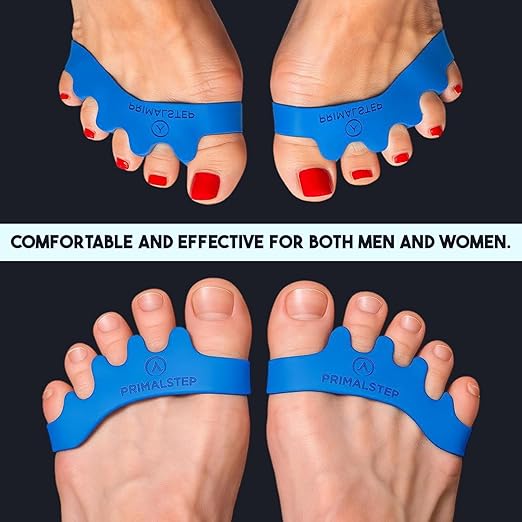 PRIMALSTEP 2.0 FIRM EDITION Toe Separators - Extra Firm, Stretchy & Flexible - Thicker & More Durable - Dr. Recommended Toe Spacers - Loved by Those with Bunions or Plantar Fasciitis - (Blue, Large)
