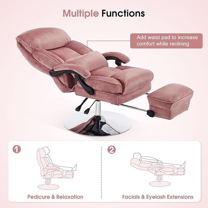 BarberPub Beauty Chair, 360° Rotating Lifting Facial Beauty Spa Chair, Adjustable Tattoo Salon Spa Esthetician Beauty Equipment 3571 (Fabric, Pink)