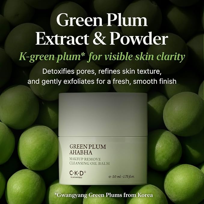 CKD Green Plum AHA·BHA Grinding Cleansing Oil Balm - Sherbet Balm Korean Cleanser for Makeup, Sebum & Blackhead Removal. Exfoliating with 4-Acid Complex for All types of Skin. 1.75 fl oz