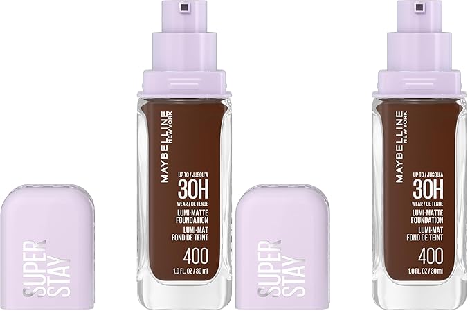 Maybelline Super Stay Lumi-Matte Foundation, Lightweight and Buildable Full Coverage Foundation Makeup For Up To 30HR Wear, 400, 1 Count (Pack of 2)