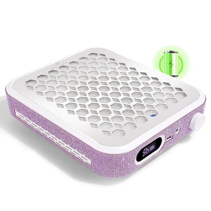 Nail Dust Collector, Rechargeable Dust Collector Nail Tech, Powerful Vacuum Fan Vent Dust Collector Extractor Dust Suction Machine for Acrylic Nails Polishing, Nail Salon&Home,Purple