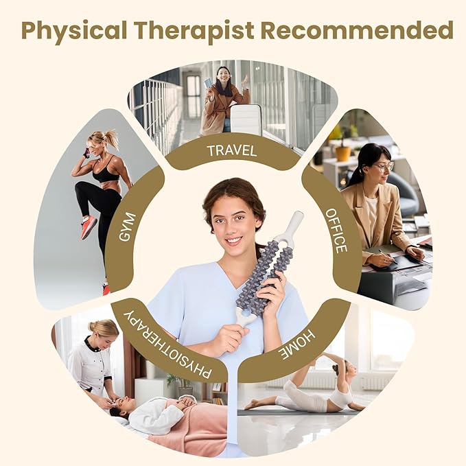 Double Row Muscle Roller Stick for Muscles Deep Tissue，with One-Piece Roller & Bionic Massage Contacts,High Efficiency Relieves Soreness & Tension，Unique Gifts for Runner Athelets Gym Yoga.