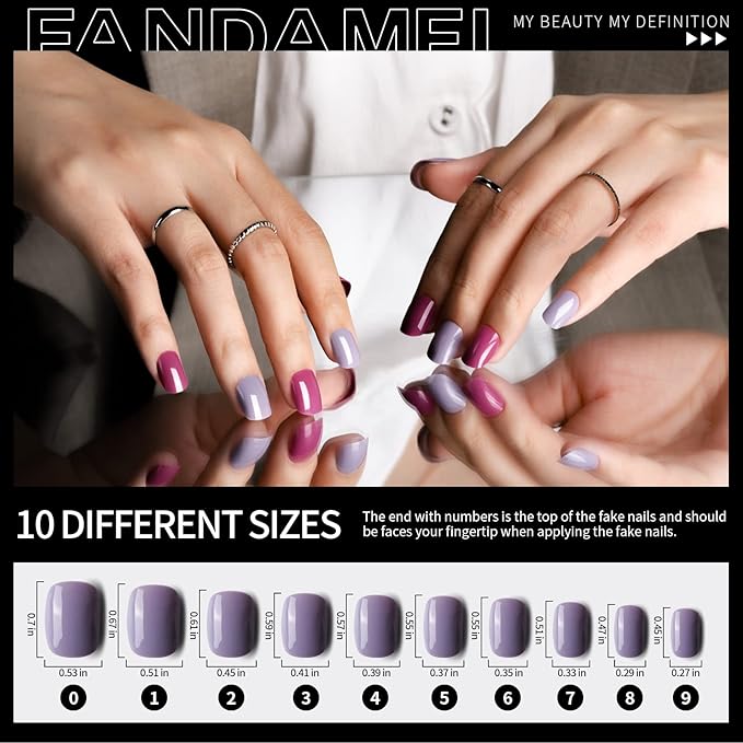 FANDAMEI Press on Nails Short, 24 Packs 576PCS Short Round Press on Nails, 24 Glossy Color Small Fake Glue on Nails with 7g Nail Glue, 24 Color False Nail for Small Nails and hands