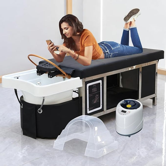 Head Spa Equipment, Japanese Head Spa Bed, Shampoo Massage Bed, Massage Headspa Table with Water Circulation Waterfall, for Spa Beauty Salon Barber (A)