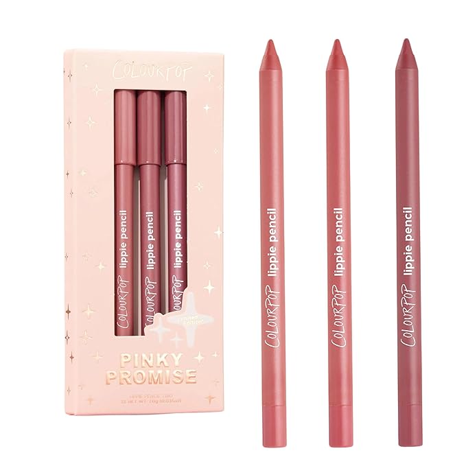 ColourPop Pinky Promise Lippie Lip Pencil Kit - High-Pigment, Long-Lasting & Sharpenable Lip Liner with High-Impact Color - Includes Shades Oh Snap, Five Stars & Me Again (3 Count)