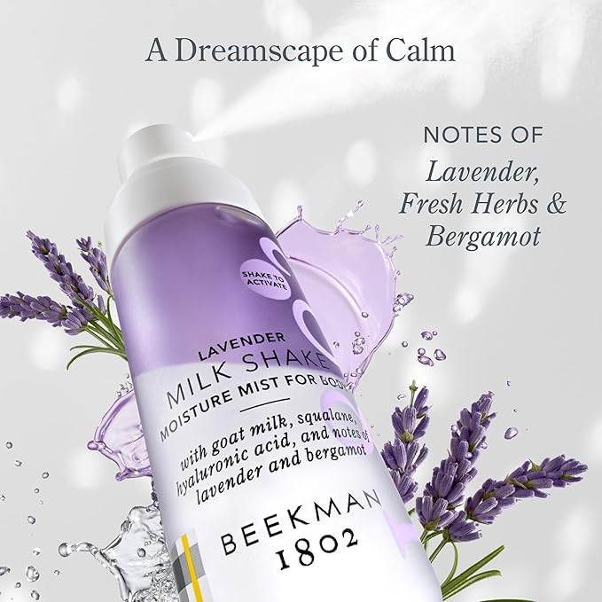 Beekman 1802 Lavender Milk Shake - Body Mist - 4.7 fl. oz - With Hyaluronic Acid & Jojoba Oil - Instantly Moisturizes, Hydrates & Softens - Good for Sensitive Skin - Cruelty Free