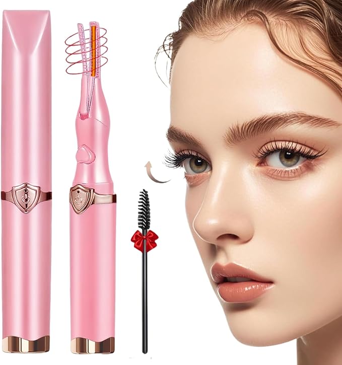 Heated Eyelash Curler, 2-in-1 Clip-Type Design, 3 Temperature Modes, USB Rechargeable Electric Eyelash Curler, Natural Curling 24H Long-Lasting Curl, Gift for Women & Girls, Light Pink