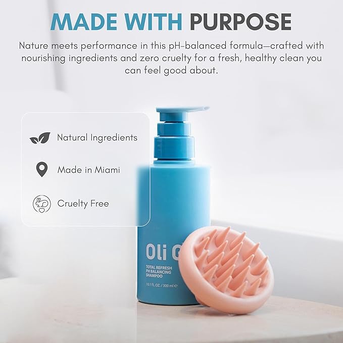 Oli G Total Refresh pH Balancing Shampoo – Lightweight Daily Cleanser for All Hair Types – With Marula Oil, Shea Butter & Quinoa Protein – Hydrating, Anti-Frizz Formula – 33.8 fl oz