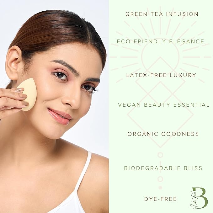 Green Tea Beauty Sponge - Plant-Based, Eco-Friendly, Cruelty-Free, Dye-Free & Latex-Free Blender, Biodegradable & Vegan Makeup Sponge, Makeup Blender, Perfect for Liquid & Powder (3 count)