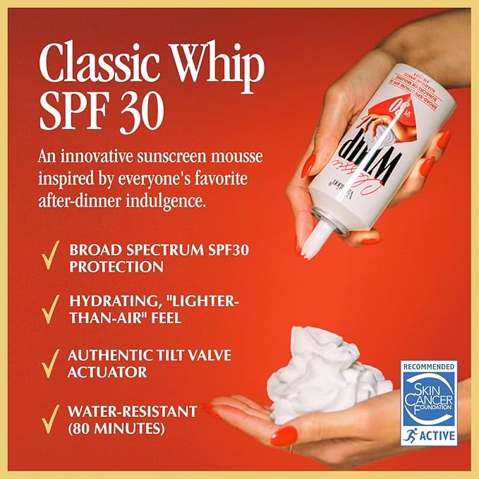 Vacation Classic Whip SPF 30 Sunscreen + Air Freshener Bundle, Whipped Sunscreen Mousse SPF 30, Moisturizer with SPF, Broad Spectrum, Water-Resistant Whipped Sunscreen, 4 Oz.