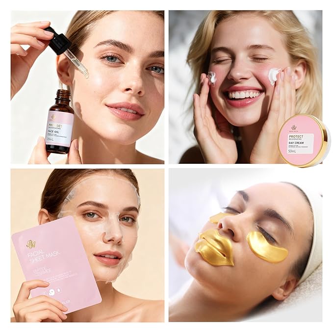 Rose 23 Pcs Facial Skin Care Set, Luxury Bath and Body Gifts for Women, Spa & Self-Care Gifts, Sheet Mask, Eye Mask, Gua Sha, Cream, Face Oil, Birthday, Christmas, Valentines, Mother Day, Girlfriend