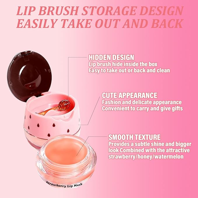 3 Pcs Honey Lip Balm, Bee (Honey+Strawberry+Watermelon)