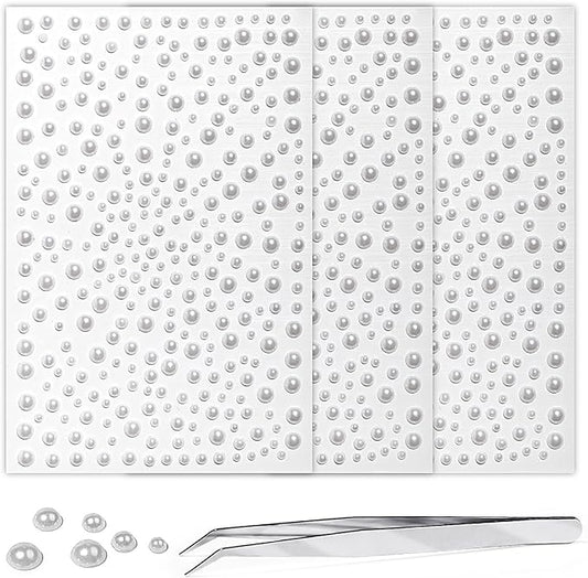 3/4/5/6MM Face Gems Pearls for Makeup Rhinestone Stickers for Crafts White Stick on Body Clear Crystal Tweezers Decals White Hair Nails Craft DIY Gems for Nails Makeup Decor 975PCS