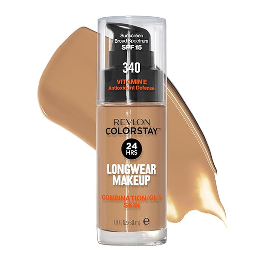 Revlon Liquid Foundation, ColorStay Face Makeup for Combination & Oily Skin, SPF 15, Medium-Full Coverage with Matte Finish, 340 Early Tan, 1 Fl Oz
